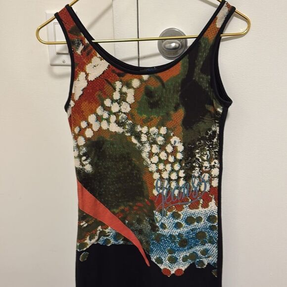 Christian Lacroix Jeans Tank Top Black Dress  with Striking Print. Size Small. - Picture 2 of 5